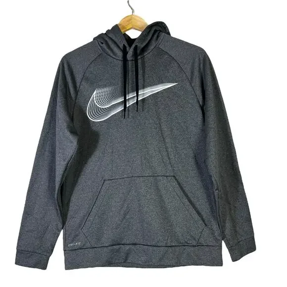 Nike Dri-Fit Hoodie Mens M Gray Swoosh Pullover Athletic Logo Sportswear Gym - Picture 1 of 5